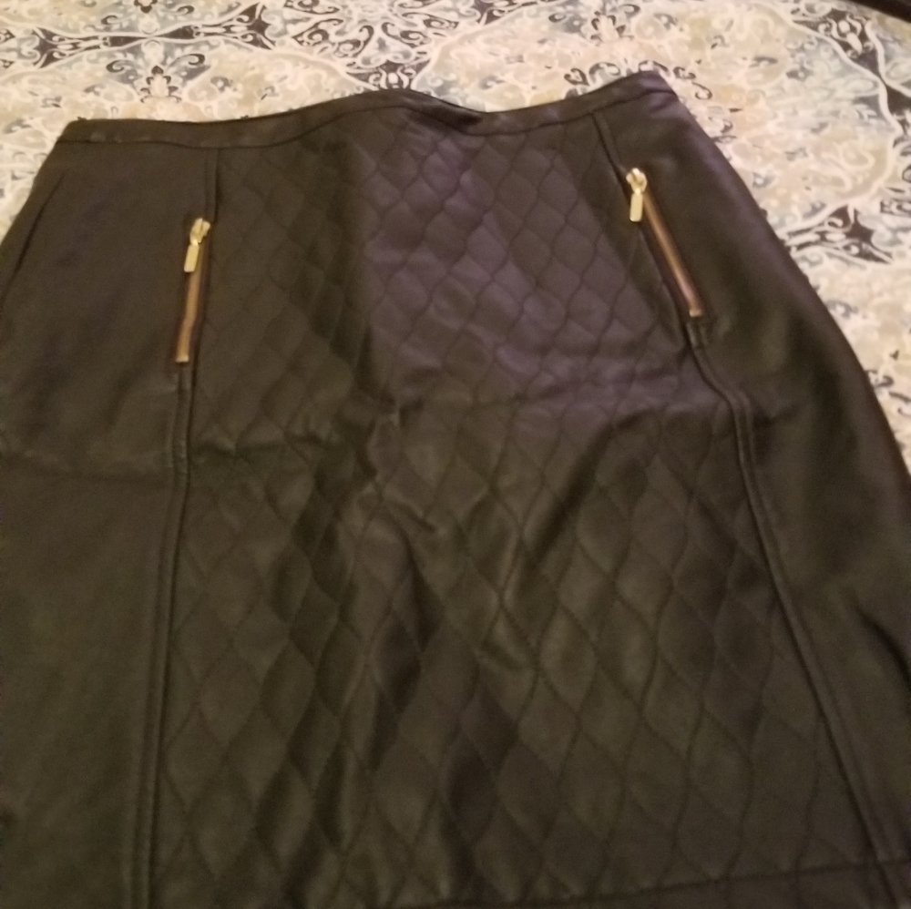 Black with Gold Zippers Faux Leather Skirt